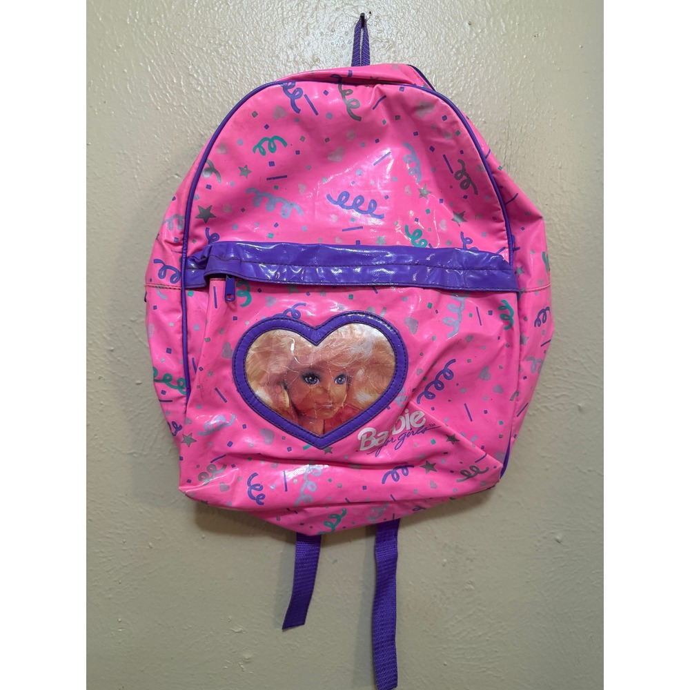Vintage 90s Barbie Pink Vinyl Heart Portrait Backpack Pyramid Handbags Retro